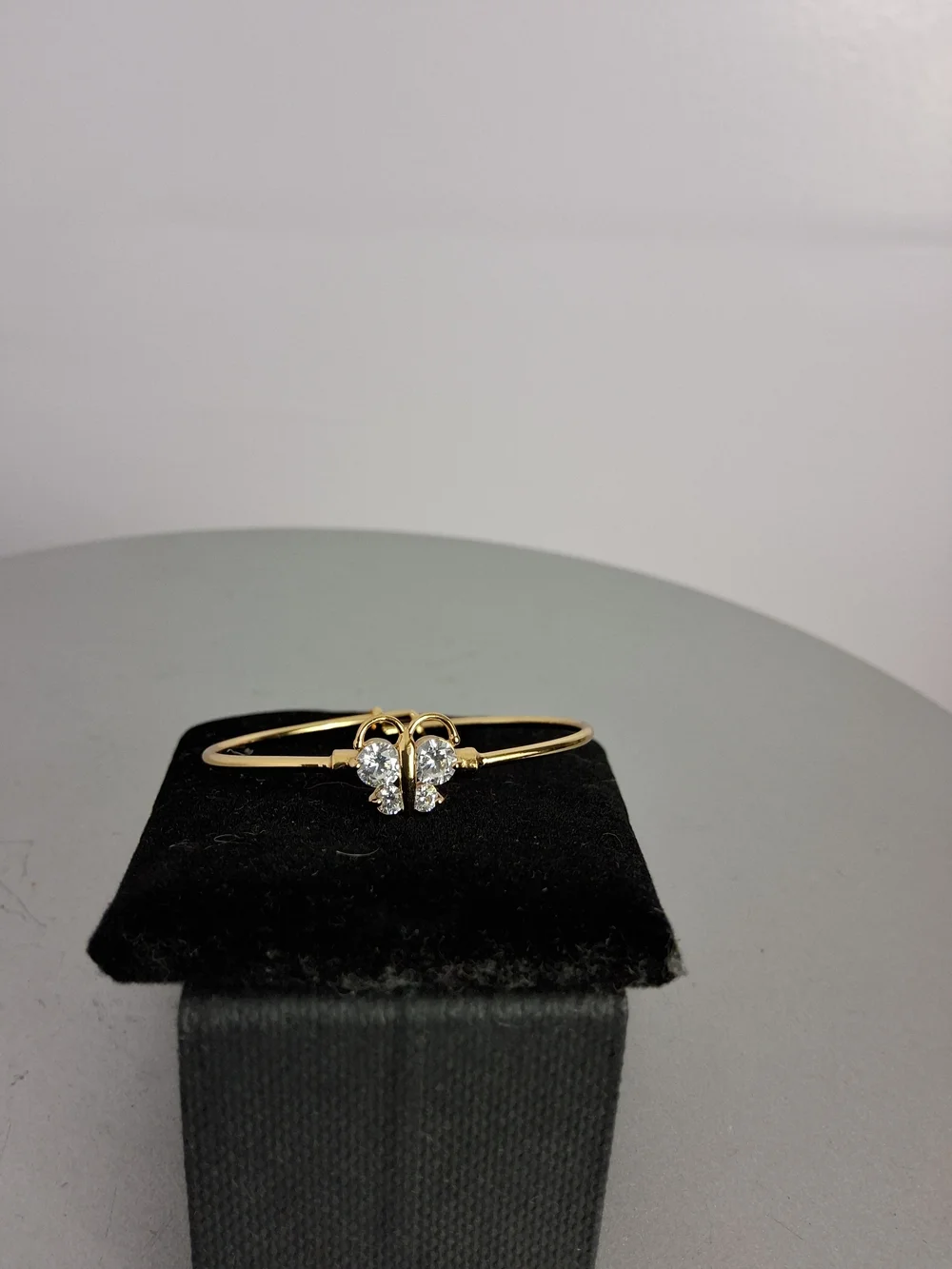 Gold-Tone Metal Baby Bangle Bracelet W/4 White Crystal Accents Adjustable